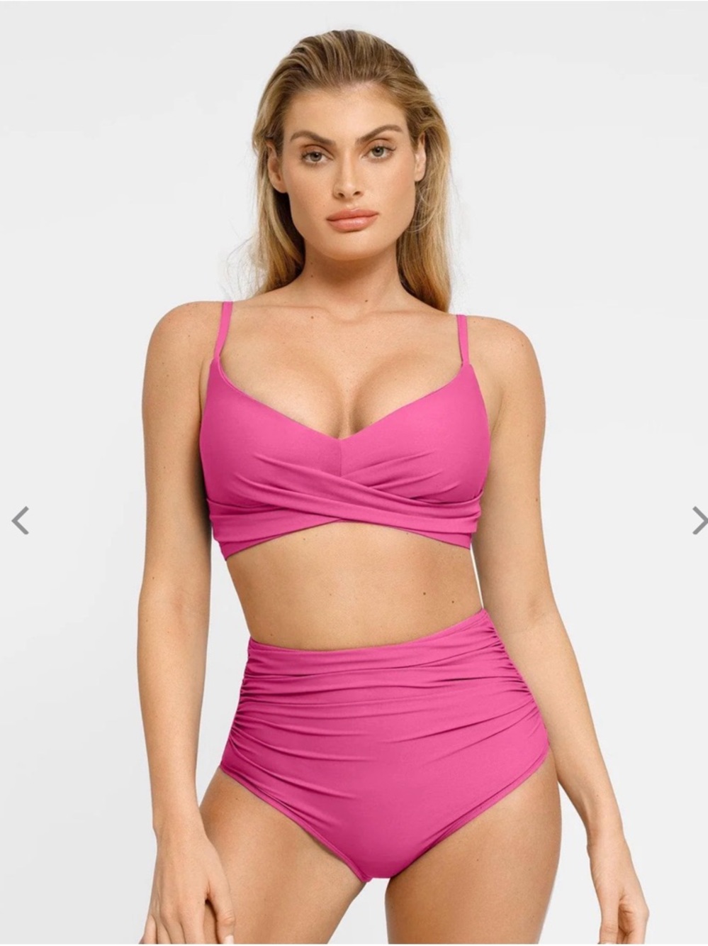 Popilush Pink Ruched Sculpting & Control Bikini Top and Bottom Set - Med - NWT